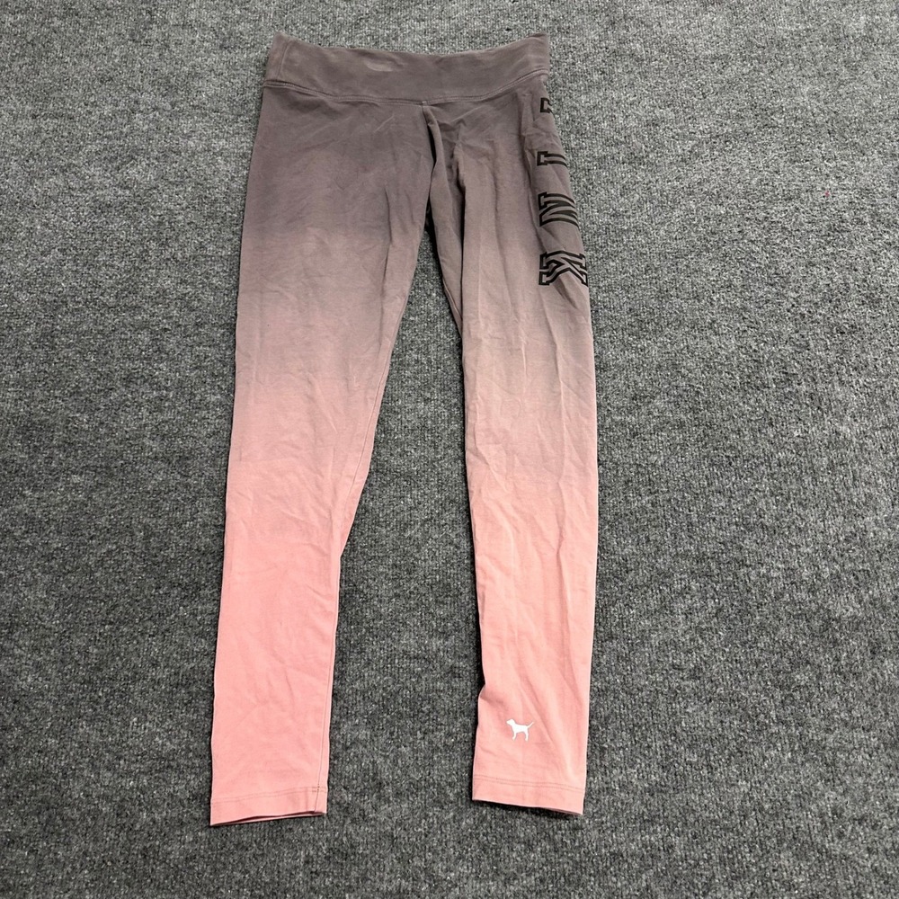 Pink Leggings Womens Size S Grey Peach Ombre Logo Graphic Athletic Yoga Pants